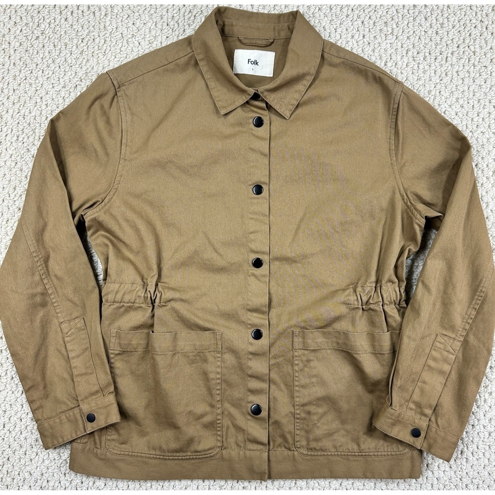 Folk Jacket Women Size 1 US/XS Tan Utility Chore Coat Huckberry Drawstring Waist